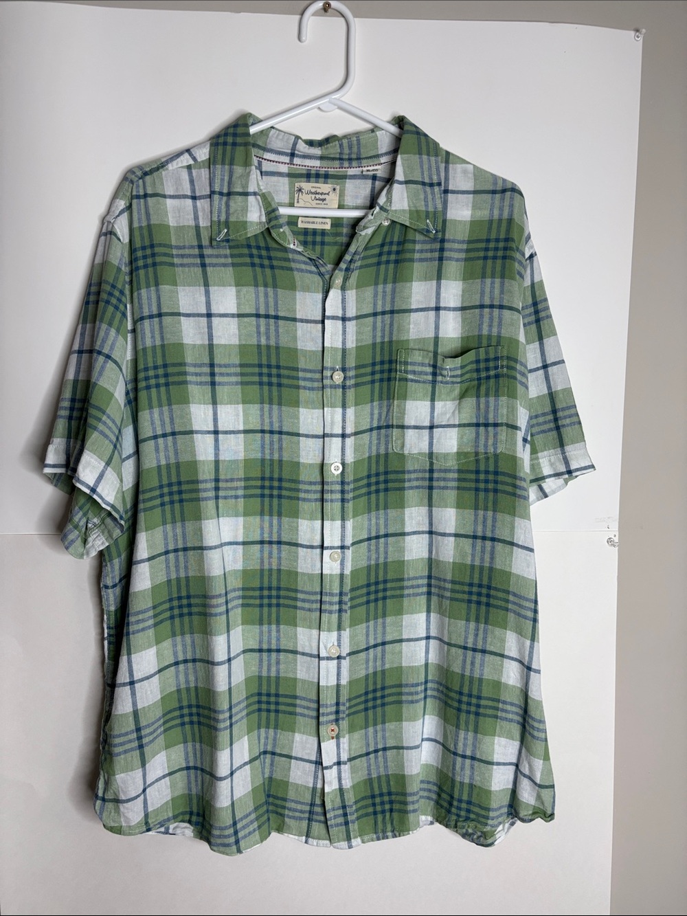 Weatherproof Vintage Linen Casual Green Plaid Short-Sleeve Button-Up Shirt XL